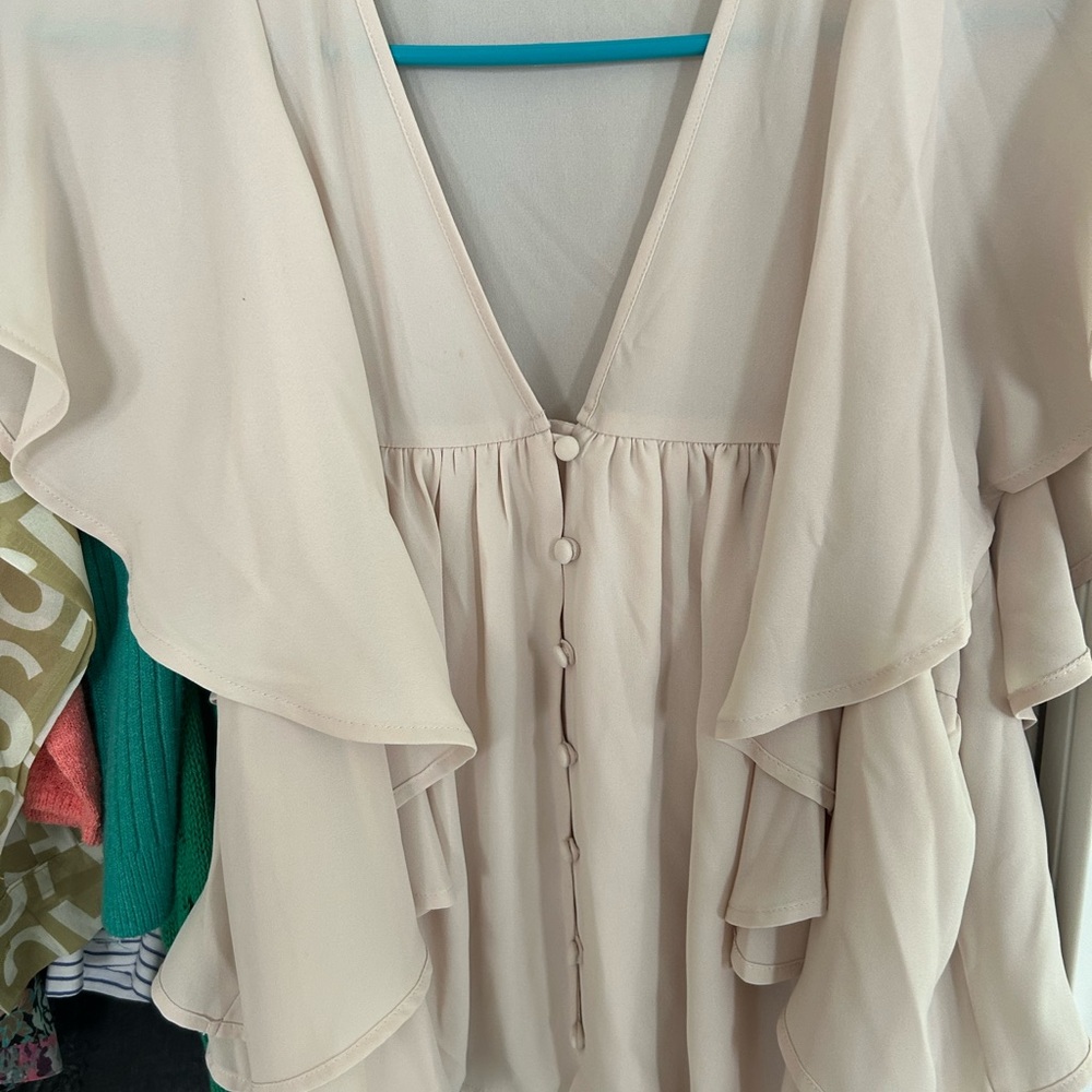 Express Cream Button-Front Blouse - Picture 2 of 3